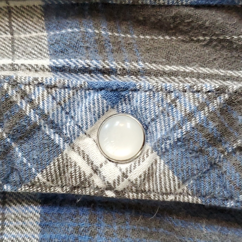 Field N Forest- Mens Pearl snap Blue/Gray Flannel Western Plaid Classic Sz.Large - Picture 3 of 6